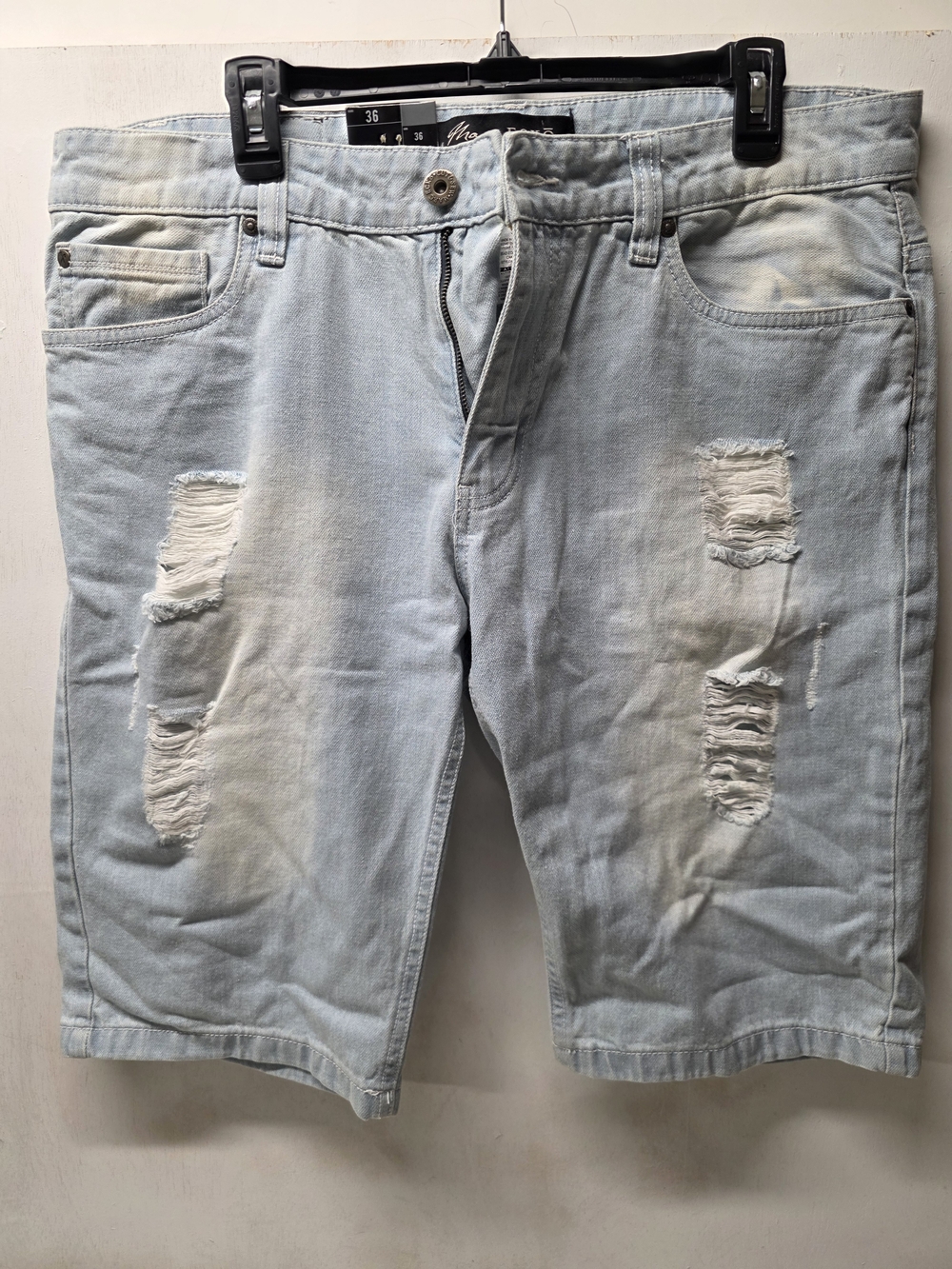 NWT Marc Ecko Cut & Sew Denim Shorts Men 36 Distressed Baggy Y2K Jorts Light Was